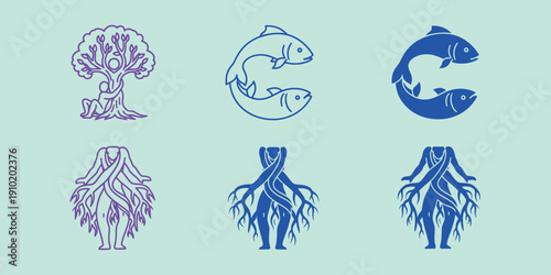 Tree roots and fish purple blue 4