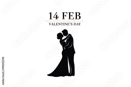 Couple Embracing in Romantic Silhouette with Simple Typography on White Background for Valentines Day Greeting