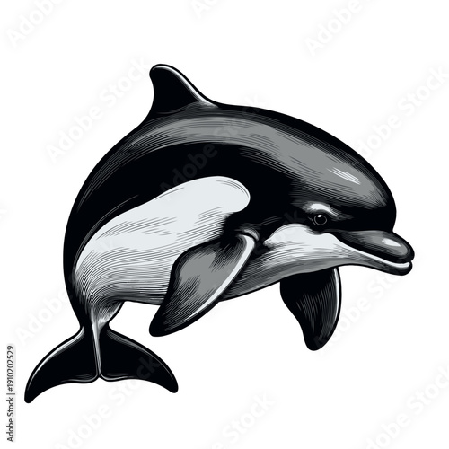 porpoise woodcut style illustration isolated
