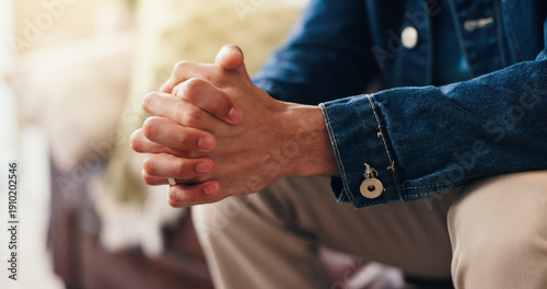 Quadro em tela Hands, nervous and person in therapy for anxiety, counseling session or waiting for consultation