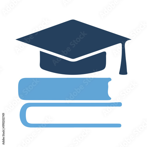 Graduation cap on books icon