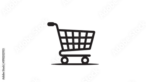 Shopping Cart Icon in Simple Minimalist Style with Black Color on White Background for E-commerce