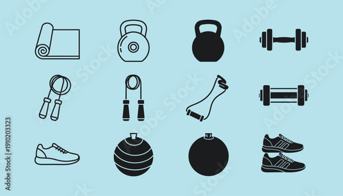 Black and white fitness on light blue background workout exercise sports