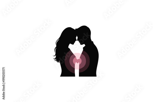Couple Kissing in Silhouette with Heart Shape in Romantic Pink Hues for Valentines Day Greeting Card