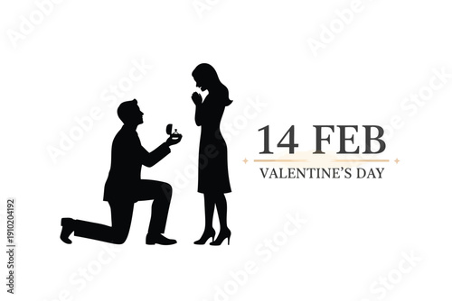 Man Proposing to Woman in Romantic Silhouette with Dramatic Lighting on White Background for Valentines Day Greeting