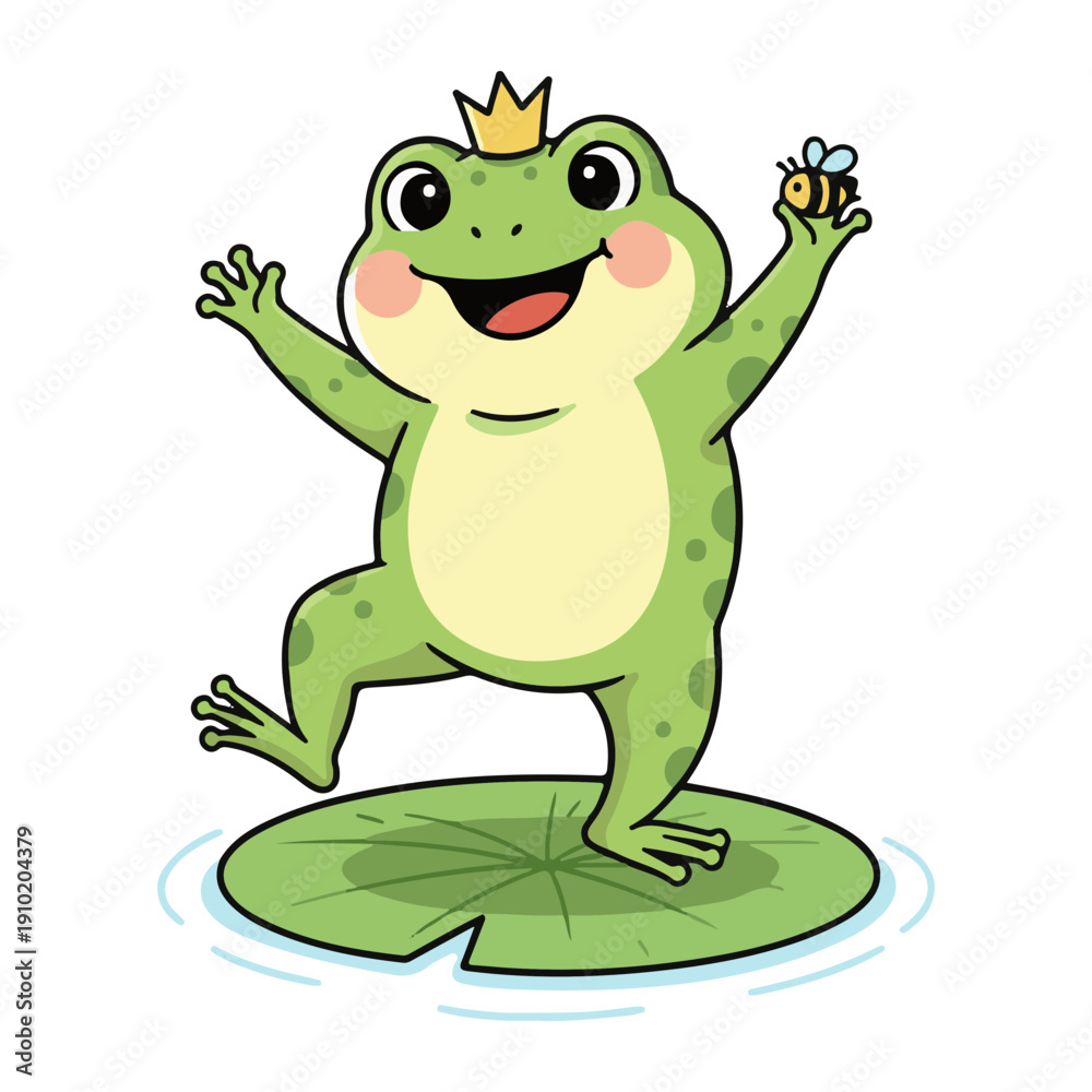 Obraz premium Happy Frog Cartoon Vector Cute Smiling Frog Character Sitting on Lily Pad Adorable Kawaii Animal Illustration Flat Design Isolated on White Background Kids Friendly Mascot Clipart silhouette vector