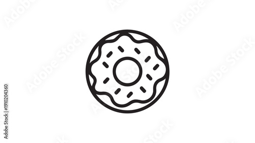 Donut Icon in Simple Line Art Style with Black Outline on White Background for Bakery Logo