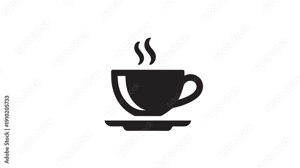 Obraz premium Steaming Coffee Cup Silhouette in Simple Monochrome Design on White Background for Branding