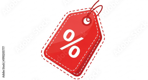 Red discount tag with percentage symbol hanging on white background sale label promotion sign special offer marketing graphic vector illustration