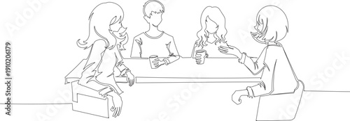 Continuous One Line Drawing of Friends Sitting and Talking Together eps10