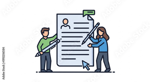 Two people filling out a resume document with pencils.