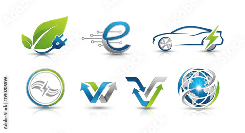Collection of modern technology and eco friendly logos and icons.