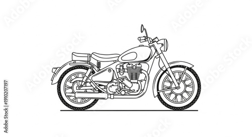 Classic Motorcycle Hand Drawn Line Art Illustration.