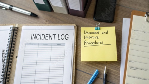 Incident Log and Procedure Improvement Notes on Office Desk