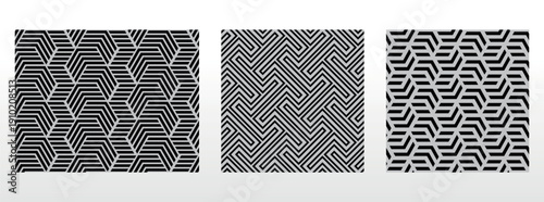 Geometric set of seamless black and gray patterns. Simple vector graphics