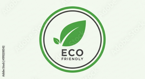 Eco friendly logo with green leaf symbol and text on white background for sustainable and environmentally responsible practices