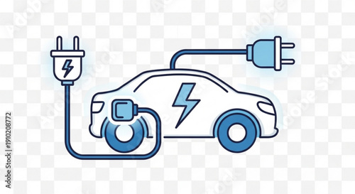 Electric car charging with plug and cable eco friendly vehicle sustainable transportation alternative energy automotive technology