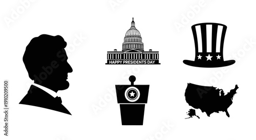 American symbols and icons in black silhouette.