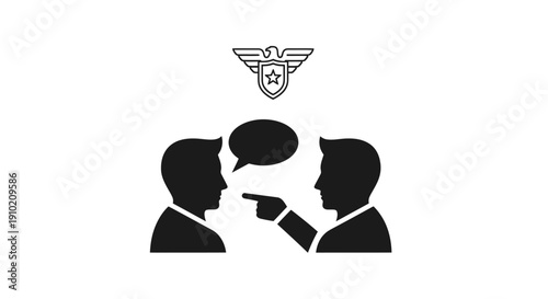 Two men in suits having a conversation with a medical symbol above them.