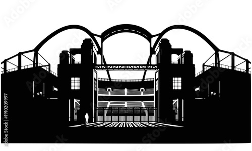 Modern Football Stadium Architecture Silhouette with Arches and Entrance