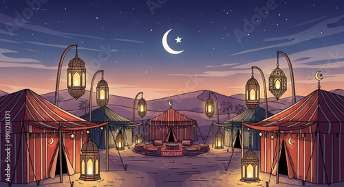 Traditional ramadan tents and lanterns