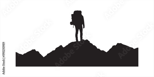 Adventure Silhouette Set – Hiker, Backpacker, and Traveler Vector Icons on White Background