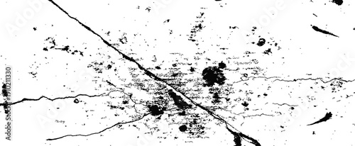 Black and White Distressed Grunge Texture Overlay with Deep Cracks Splatters and Rough Worn Surface Vector Background