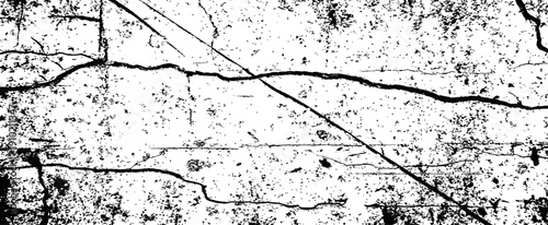 Black and White Vector Grunge Texture Overlay with Cracks and Scratches Distressed Rough Wall Background Element