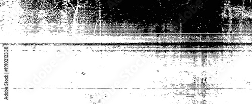 Black and White Distressed Grunge Texture with Horizontal Glitch Lines and Static Noise Overlay Background Vector