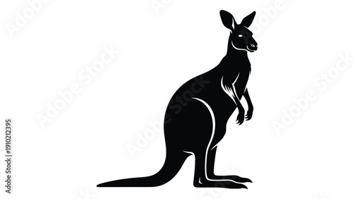 A black and white silhouette of a kangaroo standing on its hind legs. isolated on white background, Vector