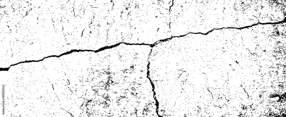 Fototapeta premium Black and White Cracked Grunge Vector Texture Overlay Distress Surface Background