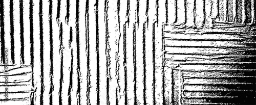 Distressed black and white vector texture overlay Grunge corrugated cardboard pattern Rough vertical and horizontal stripes abstract background