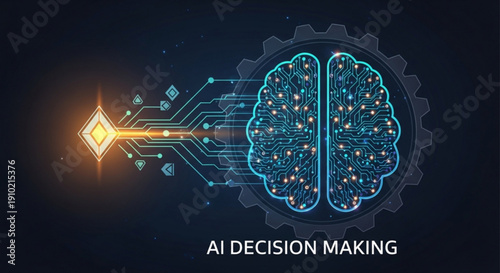 Ai decision making concept with brain and circuitry on dark background