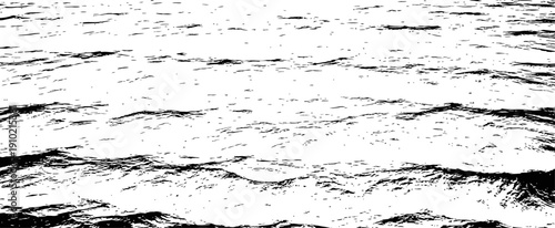 Distressed Black and White Vector Water Surface Texture Grunge Ink Drawing Effect Rough Ocean Waves Pattern Overlay