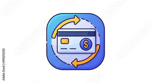 Recurring payment icon with rotating arrows and credit card symbolizing subscription and financial transactions