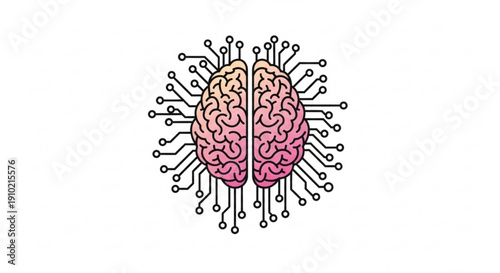 Brain with colorful neural network connections symbolizing artificial intelligence and human thought