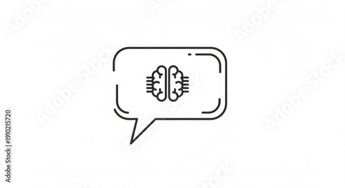 Brain halves in speech bubble symbolizing communication and intelligence on white background