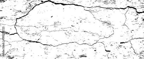 Distressed cracked grunge texture overlay black and white vector background aged wall damage effect