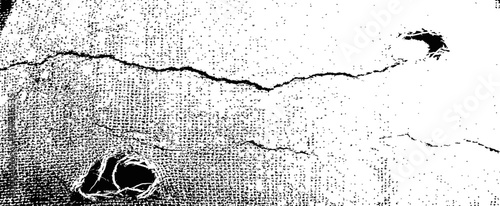 Black and White Vector Grunge Texture of Distressed Fabric with Cracks and Holes