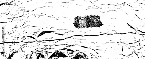 Black and white crumpled foil texture grunge overlay vector with noise element