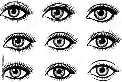 Variety of female eyes with different makeup styles