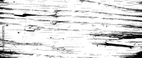 Horizontal Birch Bark or Weathered Wood Grunge Texture Vector Overlay Black and White Distress Background