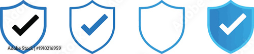 Shield icons with checkmarks in blue and white colors  security symbols