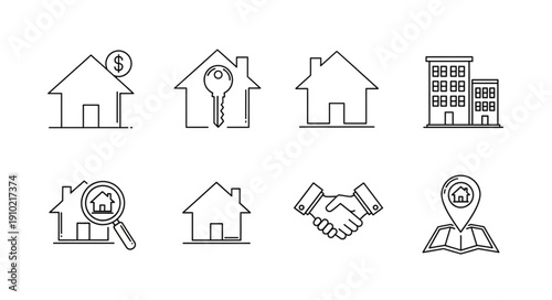 Real Estate Icons Set For Property Business.