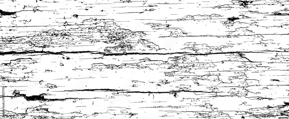 Obraz premium Black and white distressed wood grain texture grunge overlay vector background