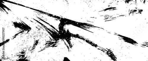Dynamic abstract grunge vector background with sharp black paint brush strokes distressed pattern and splatter effect