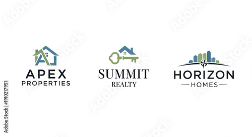 Real Estate Company Logos with Houses and Keys.