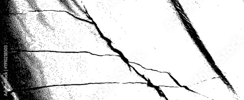 High Contrast Black and White Grunge Texture Overlay Vector Distressed Surface with Cracks and Halftone Noise Effect