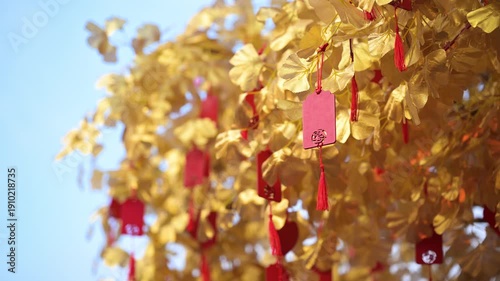 Spring Festival Blessing Golden Leaf Tree Attracting Wealth Copper Coin Pendant