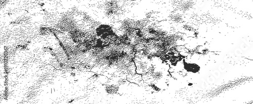 Black and White Grunge Distress Vector Texture Overlay Abstract Rough Surface Background with Cracks and Scratches for Design Effects